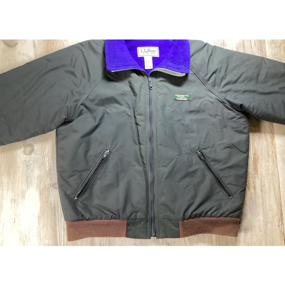 Vintage LL Bean Warm-Up Jacket Mens Large Gray Purple Fleece Lined Bomber USA